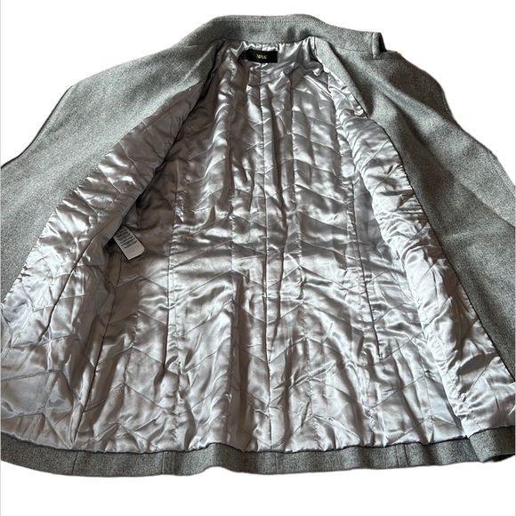 MNG Wool Blend Moto Zip Up Belted Jacket Gray Quilted Satin Lining Size US Small - Picture 13 of 16